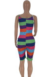 Pink Sexy Fashion Patchwork Striped Print Sleeveless Slip Rompers