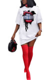 Black Fashion Casual Adult Ma'am Cap Sleeve Short Sleeves O-Ausschnitt Swagger knielangen Print-Kleider