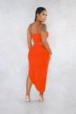 Orange Sexy mode Slim fit deux pièces costumes asymétrique solide perspective régulière sans manches T
