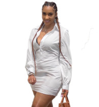 Witte mode sexy kapmouw lange mouwen kraag slanke jurk mini clubjurken