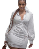 White Fashion Sexy Cap Sleeve Long Sleeves Turndown Collar Slim Dress Mini  Club Dresses