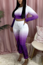 Фиолетовый модный активный взрослый костюм из двух предметов с градиентом «мэм»-карандаш из двух предметов с длинными рукавами