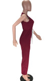 Wine Red Sexy Solid Blend Sleeveless Jumpsuits