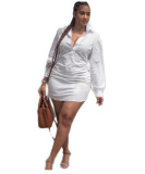 ホワイトファッションセクシーなキャップスリーブ長袖ターンダウンカラースリムドレスミニクラブドレス
