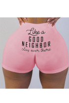 Pink Polyester Print Skinny shorts Bottoms