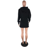 Black Fashion Sexy Cap Sleeve Long Sleeves Hooded Straight skirt  Club Dresses