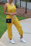 Yellow Sexy Solid Blend Sleeveless Jumpsuits