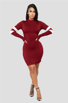 Red Sexy Fashion Long Sleeves Turtleneck Pencil Dress Knee-Length  Club Dresses