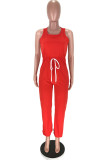 Red Sexy Solid Blend Sleeveless Jumpsuits
