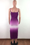 violet Mode Sexy adulte Ma'am Spaghetti Strap Sans Manches Slip Step Jupe Mi-mollet Ombre Dos Nu Robes