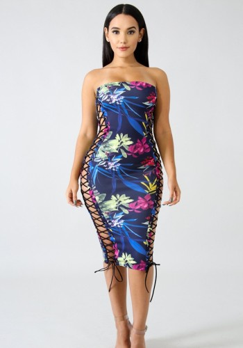 As Show Brief Cute Strapless Sleeveless Rhitheron drafts.ithers. Middle length skirt Print Dresses