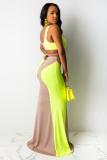 Yellow Sexy Fashion adult Bandage Two Piece Suits HOLLOWED OUT contrast color Skinny Sleeveless