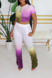 Пурпурно-зеленые повседневные брюки из двух предметов с короткими рукавами и градиентом стандартного размера