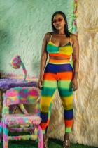 Multi-color Fashion Sexy Striped bandage Geometric Asymmetrical Polyester Sleeveless Slip  Jumpsuits