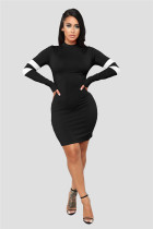 Black Sexy Fashion Long Sleeves Turtleneck Pencil Dress Knee-Length  Club Dresses
