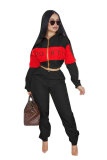 Red Elastic Fly Long Sleeve Mid Letter Patchwork Straight Pants
