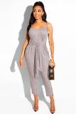 Light Gray Sexy Fashion Solid Patchwork Sleeveless Slip Jumpsuits