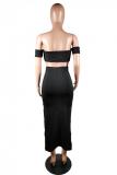 Black Fashion Sexy Solid crop top Split asymmetrical Skinny Two-Piece Dress