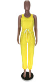 Yellow Sexy Solid Blend Sleeveless Jumpsuits
