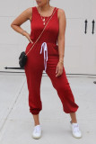 Red Sexy Solid Blend Sleeveless Jumpsuits