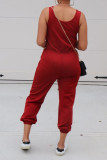 Rote, sexy, ärmellose Jumpsuits aus festem Mischgewebe