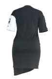 Schwarz-weiße Sexy Ma'am mit kurzen Ärmeln, O-Ausschnitt, Hüftrock, andere Kleider