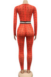 tangerine Mode Sexig Print Långärmad O-hals Jumpsuits