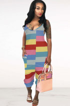 Pink Sexy Fashion Patchwork Striped Print Sleeveless Slip Rompers