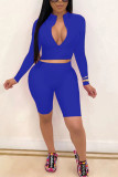 Blue Fashion Sexy adulte Ma'am Solid Two Piece Suits crayon Long Sleeve Two Pieces
