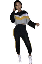 Pantalon crayon noir élastique à manches longues et patchwork, costume deux pièces