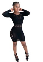 Black Sexy Fashion Cap Sleeve Long Sleeves O neck Slim Dress skirt  Club Dresses