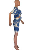Синий венецианский модный повседневный взрослый мэм с принтом Tie Dye, костюмы из двух предметов, прямые, с коротким рукавом, из двух предметов