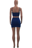 Blue Fashion Casual adulte Ma'am Solid Two Piece Suits A-line jupe Sans manches Two Pieces