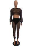 Black Fashion Casual Sexy HOLLOWED OUT Mesh Patchwork pencil
