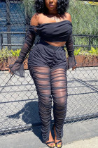 Черный модный сексуальный взрослый мэм лоскутное однотонный костюм из двух предметов карандаш с длинным рукавом из двух предметов