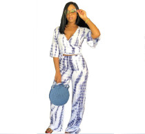 White Elastic Fly Mid Print Loose Pants  Two-piece suit