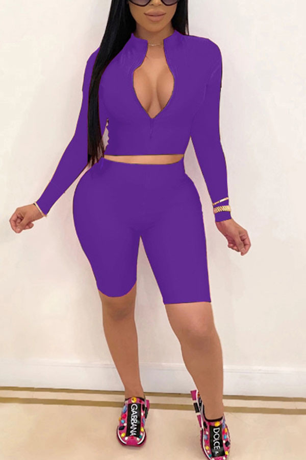 Violet Fashion Sexy adulte Ma'am Solid Two Piece Suits crayon Long Sleeve Two Pieces