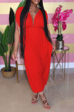Red Sexy Patchwork Hollow Solid Chemical fiber blend Short Sleeve V Neck Jumpsuits