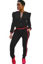 Black Elastic Fly Mid Patchwork pencil Pants Two-piece suit