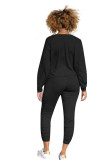 Black Drawstring High Solid pencil Pants Two-piece suit