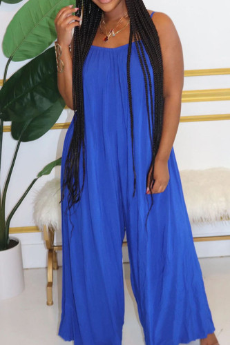 Blue Fashion Sexy Solid Slip Jumpsuits
