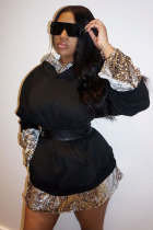 Black Sexy Fashion Cap Sleeve Long Sleeves O neck A-Line Mini Print Sequin Patchwork asymmetrical  Club Dr