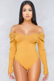 Yellow Solid Skinny shorts Bodysuits