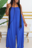Blue Fashion Sexy Solid Slip Jumpsuits