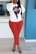 Red Casual Lips Print pencil Long Sleeve Two Pieces