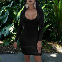 Black Sexy Long Sleeves O neck Hip skirt Mini  Club Dresses