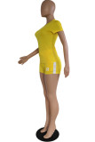 Yellow Fashion Casual adult Ma'am Letter Two Piece Suits Straight Short Sleeve Two Pieces