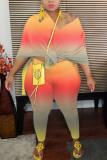 Оранжевый модный сексуальный взрослый мэм с принтом градиентный костюм из двух предметов карандаш Половина рукава из двух предметов