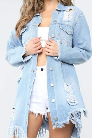 Light Blue Black Blue Light Blue Dark Blue Design Raw Hem Tassel Ripped Distressed Denim Jackets