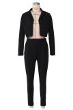 Black Sexy Fashion Slim fit Two Piece Suits Solid asymmetrical Regular Long Sleeve